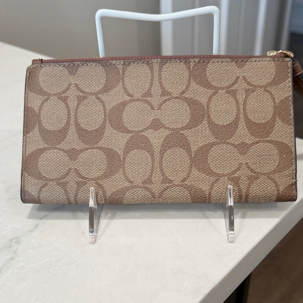 Coach Signature Brown and Tan Wristlet - Picture 2 of 8